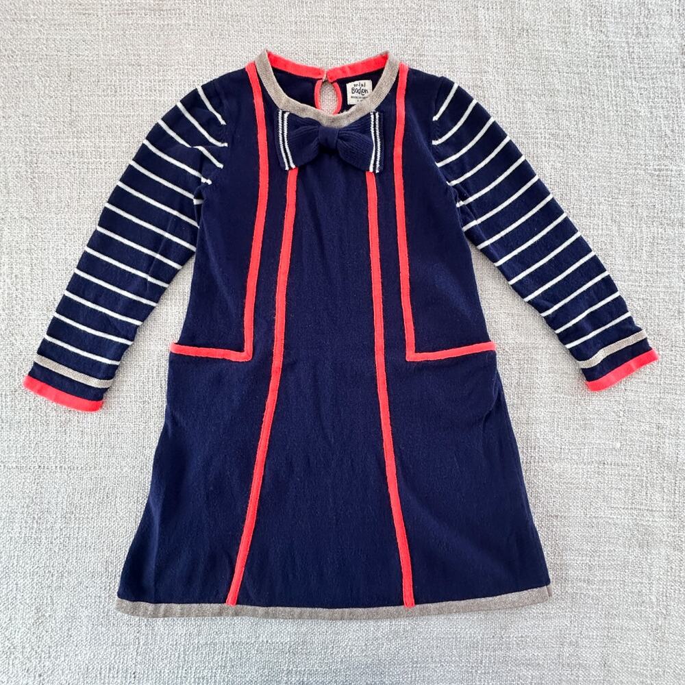 Mini Boden Navy Bow Tie Sweater Dress VGUC 5/6